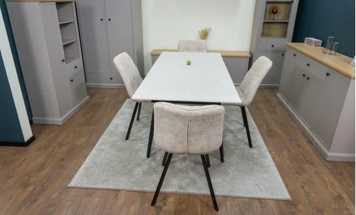 Set Masă Living Extensibilă DTM0101CS Bej cu 4 Scaune Tapițate DCM1801CF Bej