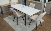 Set Masă Living Extensibilă DTM0101CS Bej cu 4 Scaune Tapițate DCM1801CF Bej 6