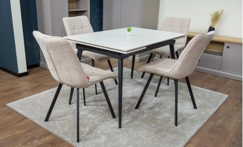 Set Masă Living Extensibilă DTM0101CS Bej cu 4 Scaune Tapițate DCM1801CF Bej