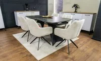 Set Masă Living Extensibilă Blat Ceramic Negru/Auriu DTM0105CS cu 6 Scaune DCM0112AS Bej 7