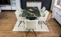 Set Masă Living Extensibilă Blat Ceramic Negru/Auriu DTM0105CS cu 6 Scaune DCM0112AS Bej 5