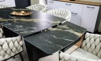 Set Masă Living Extensibilă Blat Ceramic Negru/Auriu DTM0105CS cu 6 Scaune KJC11 Bej 9