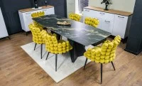 Set Masă Living Extensibilă Blat Ceramic Negru/Auriu DTM0105CS cu 6 Scaune KJC374 Galbene 2