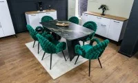 Set Masă Living Extensibilă Blat Ceramic Negru/Auriu DTM0105CS cu 6 Scaune KJC376 Verzi