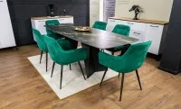Set Masă Living Extensibilă Blat Ceramic Negru/Auriu DTM0105CS cu 6 Scaune KJC38 Verzi 3