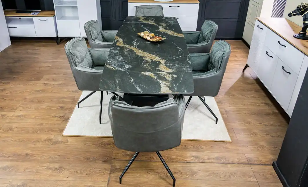 Set Masă Living Extensibilă Blat Ceramic Negru/Auriu DTM0105CS cu 6 Scaune KJC389 Gri 8