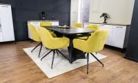 Set Masă Living Extensibilă Blat Ceramic Negru/Auriu DTM0105CS cu 6 Scaune KJC4345 Muștar 6