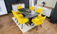 Set Masă Living Extensibilă Blat Ceramic Negru/Auriu DTM0105CS cu 6 Scaune KJC80 Galbene 1