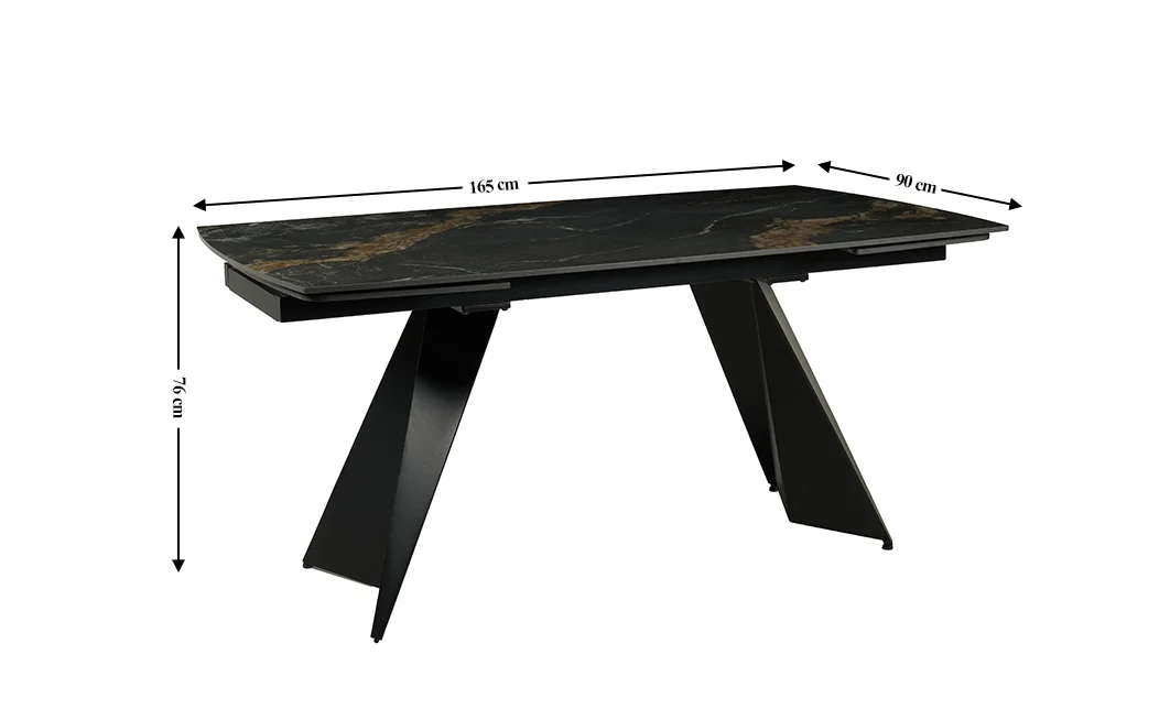 Set Masă Living Extensibilă Blat Ceramic Negru/Auriu DTM0105CS cu 6 Scaune KJC4345 Muștar 9
