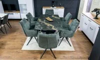Set Masă Living Extensibilă Blat Ceramic Negru/Auriu DTM0105CS cu 6 Scaune DCM0601AS Gri Închis 6