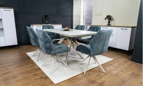 Set Masă Living Extensibilă DTM0107 Bej cu 6 Scaune DCM0104CS Gri