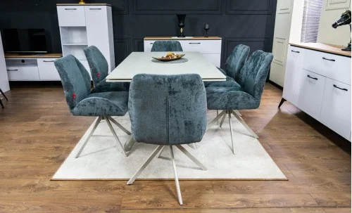 Set Masă Living Extensibilă DTM0107 Bej cu 6 Scaune DCM0104CS Gri
