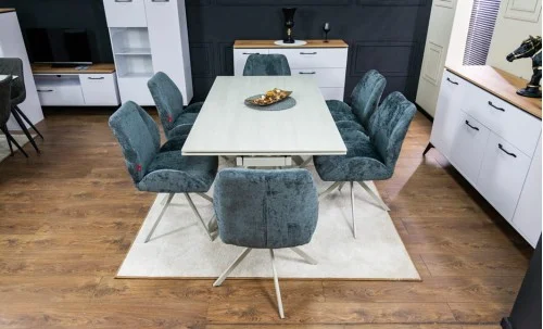 Set Masă Living Extensibilă DTM0107 Bej cu 6 Scaune DCM0104CS Gri