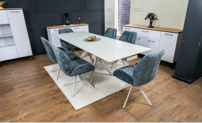 Set Masă Living Extensibilă DTM0107 Bej cu 6 Scaune DCM0104CS Gri
