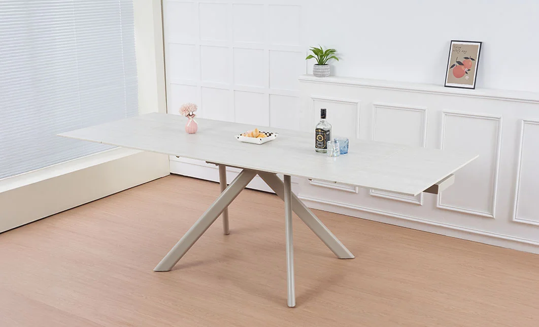 Set Masă Living Extensibilă Setul de masă extensibilă DTM0107CS Bej cu 6 scaune DCM0108CS Gri Deschis 4