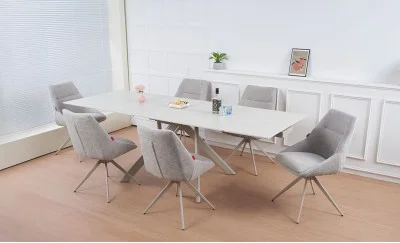 Set Masă Living Extensibilă Setul de masă extensibilă DTM0107CS Bej cu 6 scaune DCM0108CS Gri Deschis