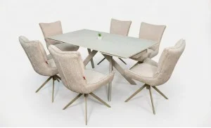 Set Masă Living Extensibilă Bej DTM0107 cu 6 Scaune DCM0607CS Bej