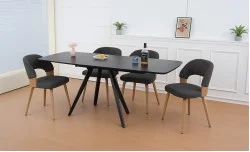Set Masă Living Extensibilă Gri DTM0109 cu 4 Scaune Living JY6450X-M2 Gri Inchis