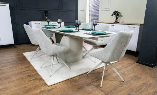 Set Masă Living Extensibilă DTM0405CS Bej cu 6 Scaune DCM0108CS Gri