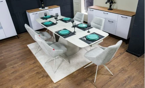 Set Masă Living Extensibilă DTM0405CS Bej cu 6 Scaune DCM0108CS Gri