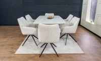 Set Masă Living Extensibilă DTM0405CS Blat Ceramic Bej cu 6 Scaune Rotative DCM0112 Bej 8