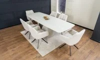 Set Masă Living Extensibilă DTM0405CS Blat Ceramic Bej cu 6 Scaune Rotative DCM0112 Bej 5