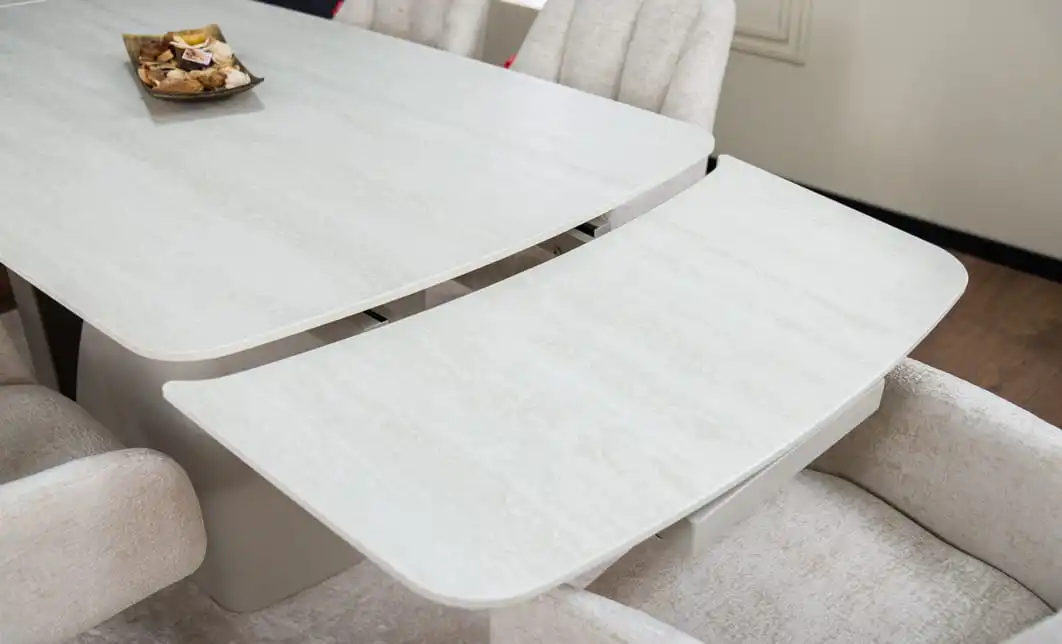 Set Masă Living Extensibilă DTM0405CS Blat Ceramic Bej cu 6 Scaune Rotative DCM0112 Bej 10