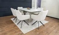 Set Masă Living Extensibilă DTM0405CS Blat Ceramic Bej cu 6 Scaune Rotative DCM0112 Bej 2