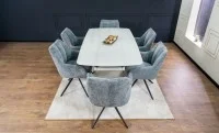 Set Masă Living Extensibilă DTM0405CS Blat Ceramic Bej cu 6 Scaune Rotative DCM0112 Gri 7