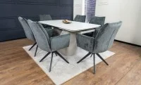 Set Masă Living Extensibilă DTM0405CS Bej cu 6 Scaune DCM0601AS Gri Închis 3