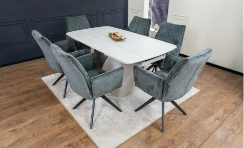 Set Masă Living Extensibilă DTM0405CS Bej cu 6 Scaune DCM0601AS Gri Închis