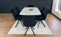 Set Masă Living Extensibilă DTM0405CS Blat Ceramic Bej cu 6 Scaune Rotative KJC356 Negre 8