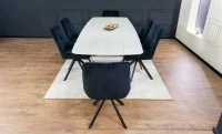 Set Masă Living Extensibilă DTM0405CS Blat Ceramic Bej cu 6 Scaune Rotative KJC356 Negre 6