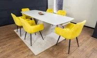 Set Masă Living Extensibilă DTM0405CS Blat Ceramic Bej cu 6 Scaune Tapițate KJC38 Galbene