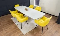 Set Masă Living Extensibilă DTM0405CS Blat Ceramic Bej cu 6 Scaune Tapițate KJC38 Galbene 1