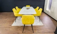 Set Masă Living Extensibilă DTM0405CS Blat Ceramic Bej cu 6 Scaune Tapițate KJC38 Galbene 6