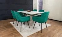 Set Masă Living Extensibilă DTM0405CS Blat Ceramic Bej cu 6 Scaune Tapițate KJC38 Verzi 3