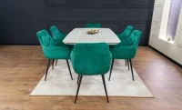 Set Masă Living Extensibilă DTM0405CS Blat Ceramic Bej cu 6 Scaune Tapițate KJC38 Verzi 6