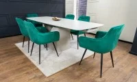 Set Masă Living Extensibilă DTM0405CS Blat Ceramic Bej cu 6 Scaune Tapițate KJC38 Verzi 2