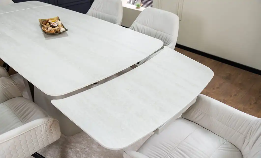 Set Masă Living Extensibilă DTM0405CS Blat Ceramic Bej cu 6 Scaune Rotative KJC3846 Bej 10