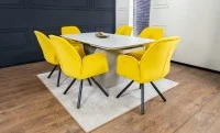 Set Masă Living Extensibilă DTM0405CS Blat Ceramic Bej cu 6 Scaune Rotative KJC80 Galbene 5