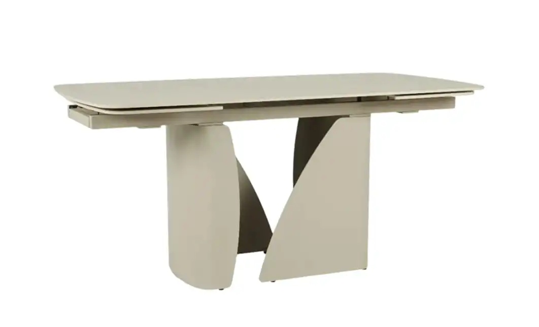 Set Masă Living Extensibilă DTM0405CS Blat Ceramic Bej cu 6 Scaune Rotative KJC356 Negre
