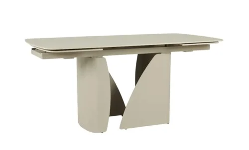 Set Masă Living Extensibilă DTM0405CS Blat Ceramic Bej cu 6 Scaune Rotative KJC356 Negre