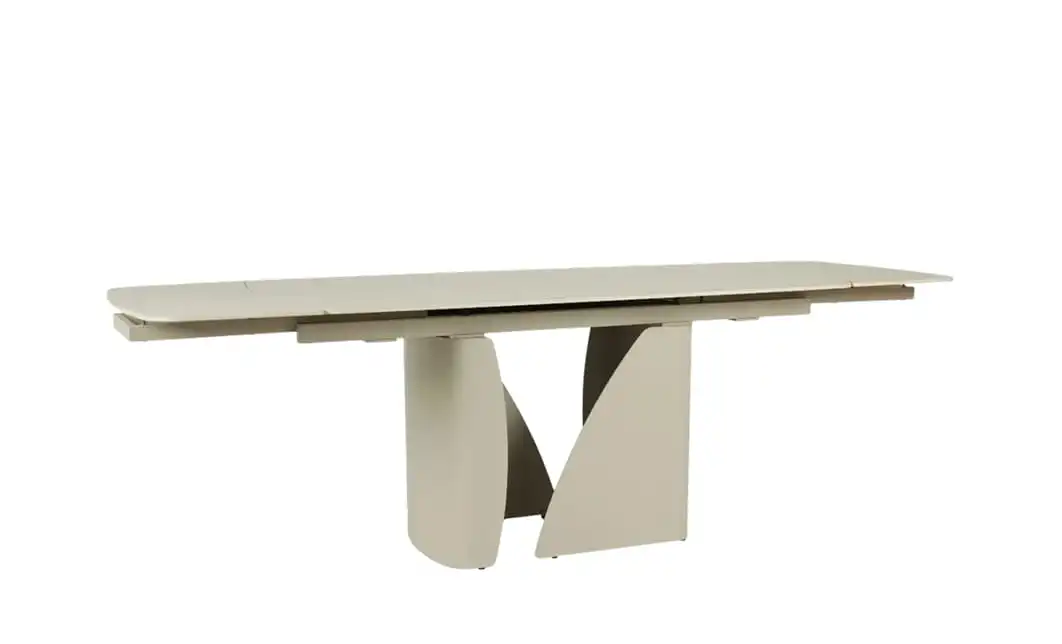 Set Masă Living Extensibilă DTM0405CS Blat Ceramic Bej cu 6 Scaune Rotative KJC356 Negre