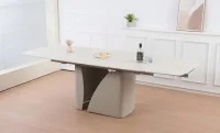 Set Masă Living Extensibilă Bej DTM0405CS Blat Ceramic cu 6 Scaune Rotative DCM0104CS Gri 6