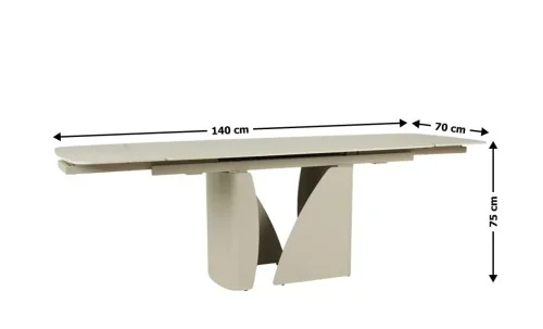 Set Masă Living Extensibilă Bej DTM0405CS Blat Ceramic cu 6 Scaune Rotative DCM0104CS Gri