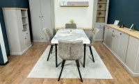 Set Masă Living Extensibilă Blat Ceramic KJT416 Alb-Cappuccino cu 4 Scaune DCM1801CF Verzi 9