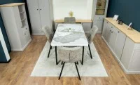 Set Masă Living Extensibilă Blat Ceramic KJT416 Alb-Cappuccino cu 4 Scaune DCM1801CF Verzi