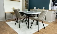 Set Masă Living Extensibilă Blat Ceramic KJT416 Alb-Cappuccino cu 4 Scaune DCM1801CF Verzi 4