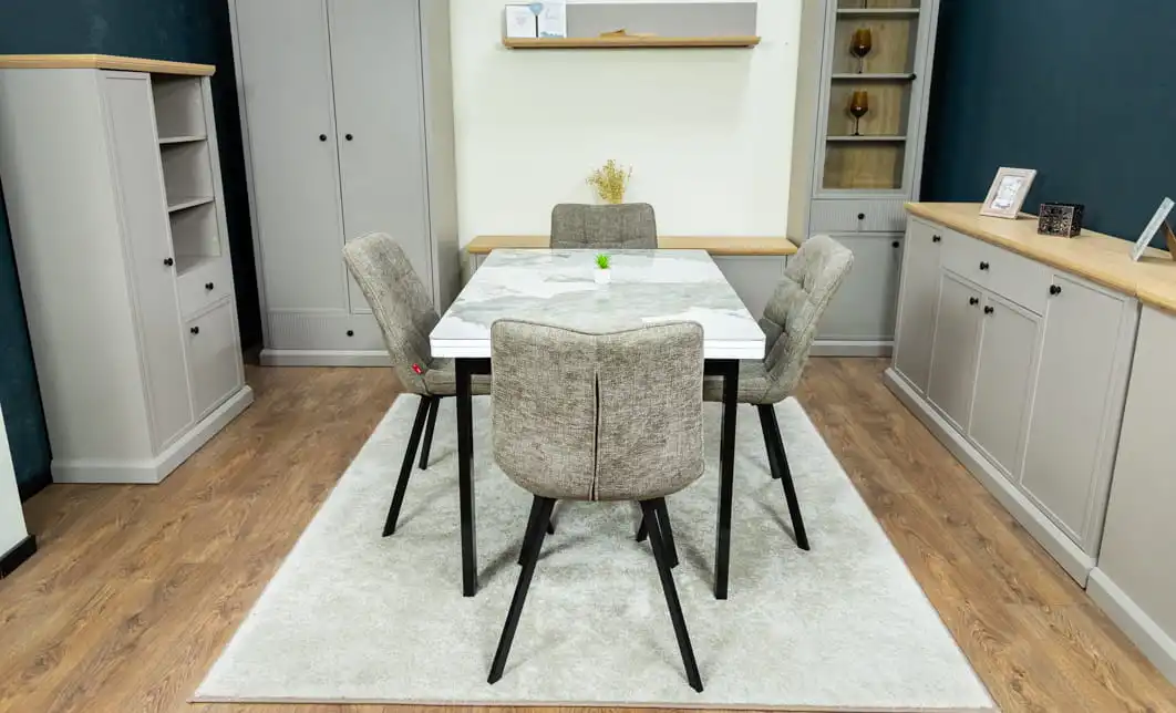 Set Masă Living Extensibilă Blat Ceramic KJT416 Alb-Cappuccino cu 4 Scaune DCM1801CF Verzi 7